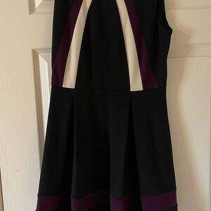 Calvin Klein Black and Purple Dress with Cream Accents